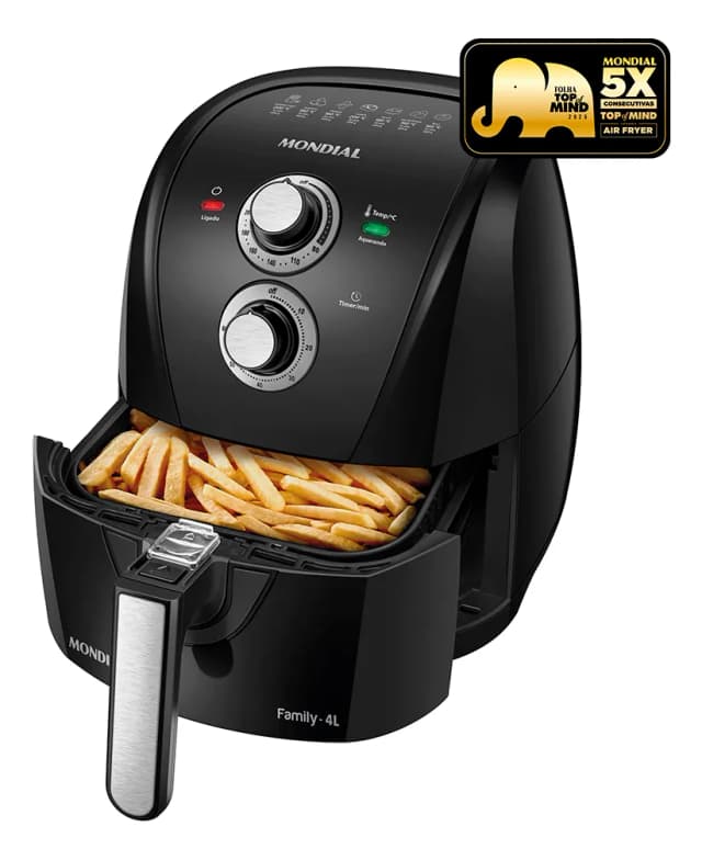 Fritadeira Sem Óleo Air Fryer 4L Mondial, Preto/Prata 1500W AFN-40-BFS
